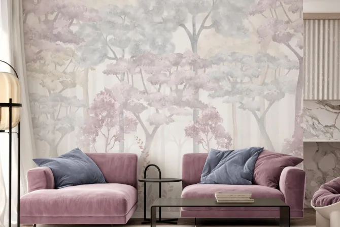 Fototapeta: Akwarelowe drzewa i rośliny pastelowe