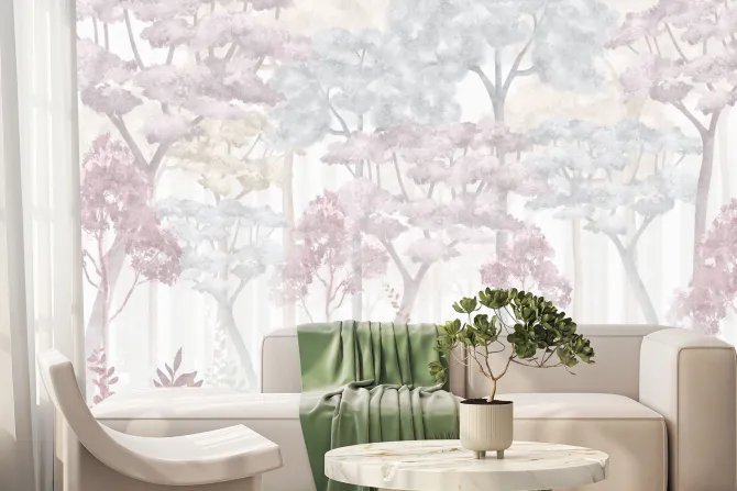 Fototapeta: Akwarelowe drzewa i rośliny pastelowe