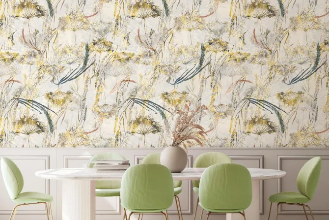 Fototapeta: Akwarelowe dzikie kwiaty i dmuchawce w naturalnym roślinnym motywie