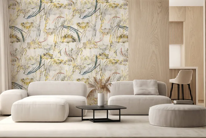 Fototapeta: Akwarelowe dzikie kwiaty i dmuchawce w naturalnym roślinnym motywie