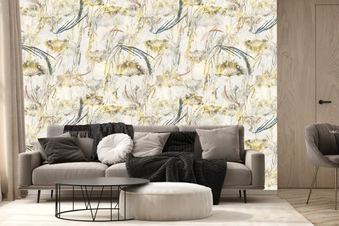 Fototapeta: Akwarelowe dzikie kwiaty i dmuchawce w naturalnym roślinnym motywie