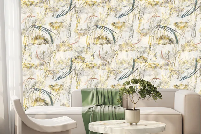 Fototapeta: Akwarelowe dzikie kwiaty i dmuchawce w naturalnym roślinnym motywie