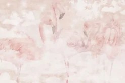 Fototapeta: Akwarelowe flamingi na tle pastelowych chmur