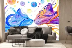 Fototapeta: Akwarelowe koty w wielobarwnej kompozycji