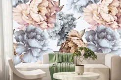 Fototapeta: Akwarelowe kwiaty piwonie i hortensje
