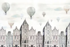 Fototapeta: Akwarelowe miasteczko pejzaż z balonami na niebie