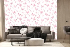 Fototapeta: Akwarelowe motyle i kropki na białym tle delikatny dziecięcy