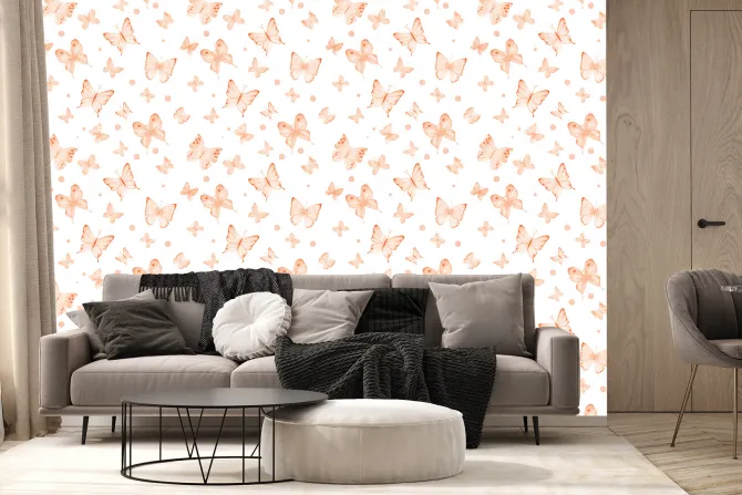 Fototapeta: Akwarelowe motyle i kropki na białym tle delikatny dziecięcy