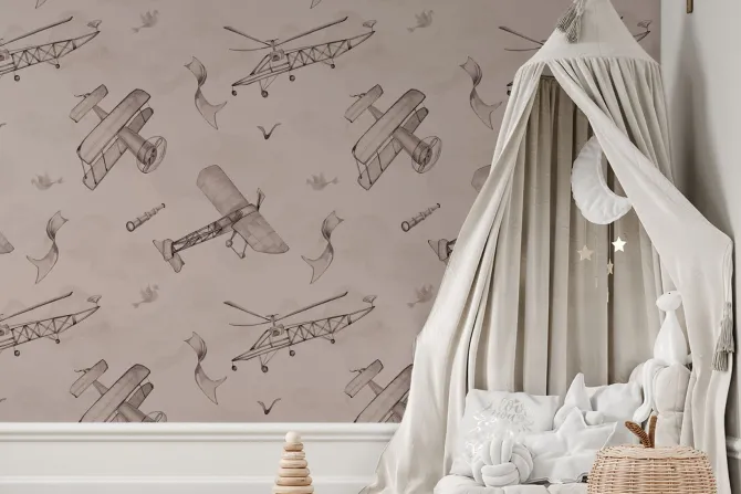 Fototapeta: Akwarelowe niebo z lecącymi samolotami