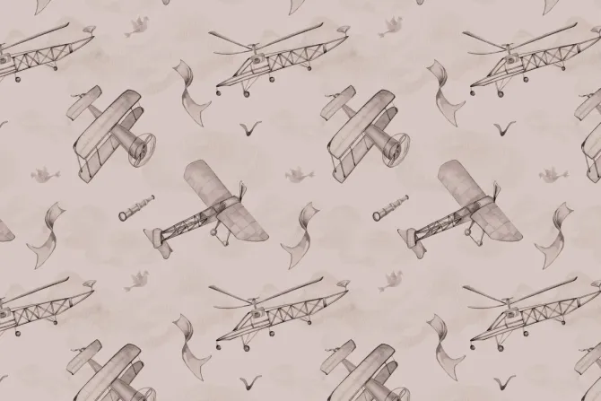 Fototapeta: Akwarelowe niebo z lecącymi samolotami