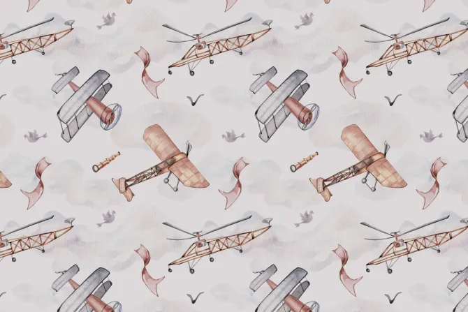 Fototapeta: Akwarelowe niebo z lecącymi samolotami