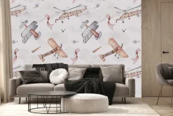 Fototapeta: Akwarelowe niebo z lecącymi samolotami