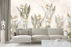 Fototapeta: Akwarelowe tropikalne kwiaty i liście