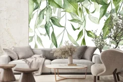 Fototapeta: Akwarelowe zielone liście na białym tle