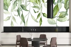 Fototapeta: Akwarelowe zielone liście na białym tle