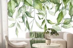 Fototapeta: Akwarelowe zielone liście na białym tle