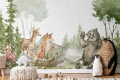 Fototapeta: Akwarelowy krajobraz leśnych zwierząt wśród przyrody