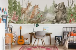 Fototapeta: Akwarelowy krajobraz leśnych zwierząt wśród przyrody