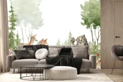 Fototapeta: Akwarelowy krajobraz leśnych zwierząt wśród przyrody