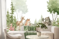 Fototapeta: Akwarelowy krajobraz leśnych zwierząt wśród przyrody