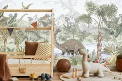 Fototapeta: Akwarelowy krajobraz z dinozaurami w tropikalnej dżungli