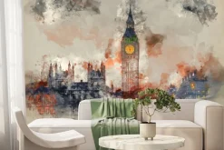 Fototapeta: Akwarelowy londyn z big benem i parlamentem