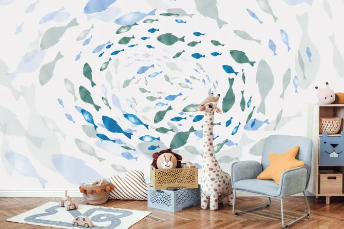 Fototapeta: Akwarelowy motyw ryby w wirze abstrakcyjny wzór