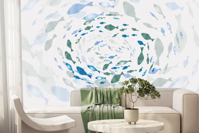 Fototapeta: Akwarelowy motyw ryby w wirze abstrakcyjny wzór