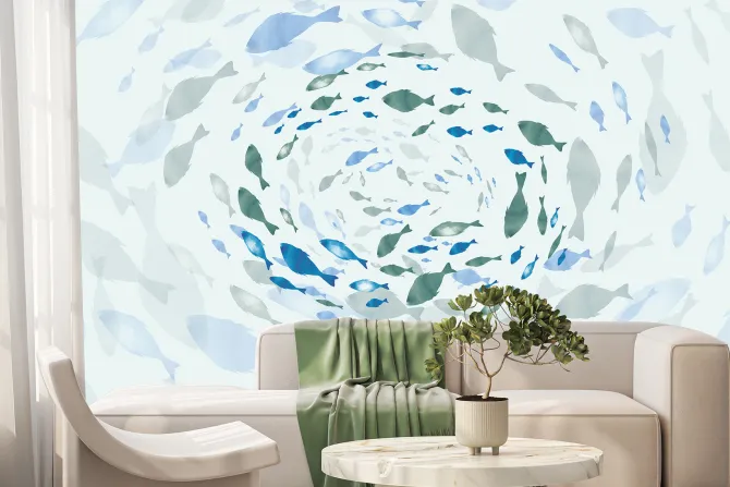 Fototapeta: Akwarelowy motyw ryby w wirze abstrakcyjny wzór