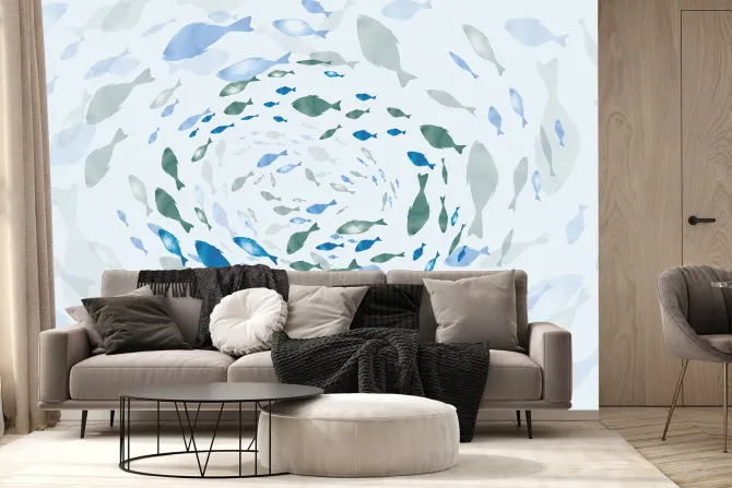 Fototapeta: Akwarelowy motyw ryby w wirze abstrakcyjny wzór