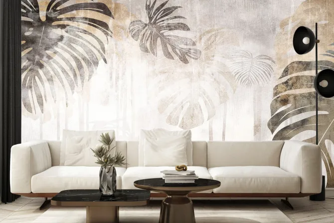 Fototapeta: Akwarelowy mural liści monstery