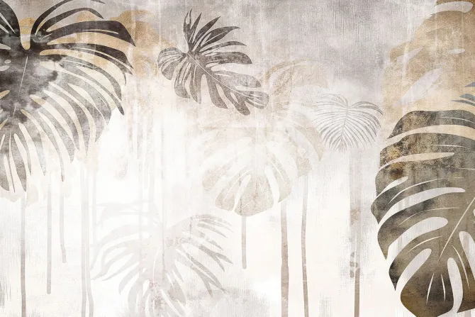 Fototapeta: Akwarelowy mural liści monstery