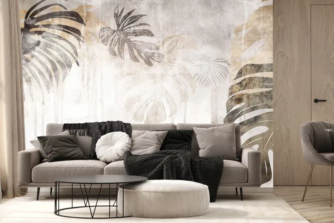 Fototapeta: Akwarelowy mural liści monstery