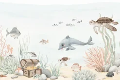 Fototapeta: Akwarelowy podwodny świat z rybami i skarbem piratów