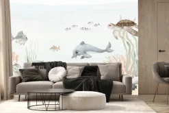 Fototapeta: Akwarelowy podwodny świat z rybami i skarbem piratów