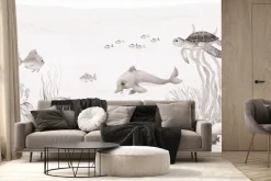 Fototapeta: Akwarelowy podwodny świat z rybami i skarbem piratów