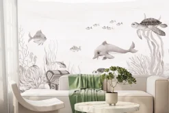 Fototapeta: Akwarelowy podwodny świat z rybami i skarbem piratów