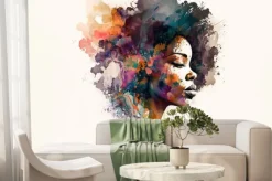 Fototapeta: Akwarelowy portret czarnoskórej kobiety z profilu
