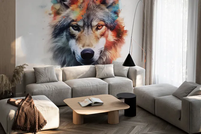 Fototapeta: Akwarelowy portret dorosłego wilka