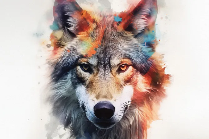 Fototapeta: Akwarelowy portret dorosłego wilka