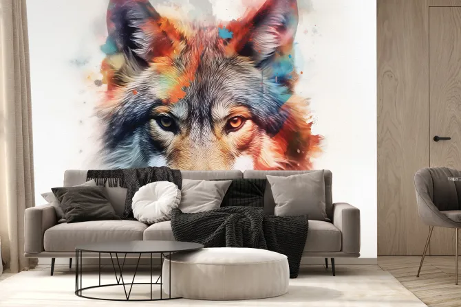 Fototapeta: Akwarelowy portret dorosłego wilka