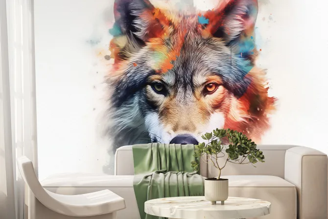 Fototapeta: Akwarelowy portret dorosłego wilka