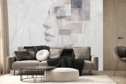 Fototapeta: Akwarelowy portret kobiety z leśnym krajobrazem drzew w tle