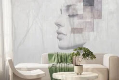 Fototapeta: Akwarelowy portret kobiety z leśnym krajobrazem drzew w tle