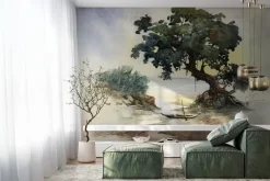 Fototapeta: Akwarelowy wzór z drzewem na tle morza