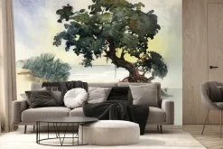 Fototapeta: Akwarelowy wzór z drzewem na tle morza