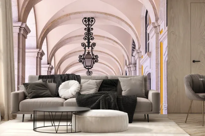 Fototapeta: An outdoor arched passageway at the supreme court in lisbon.