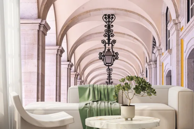 Fototapeta: An outdoor arched passageway at the supreme court in lisbon.