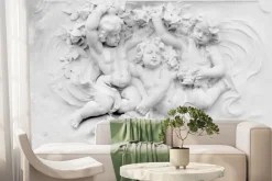 Fototapeta: Anielskie rzeźby w białym kolorze na minimalistycznym tle