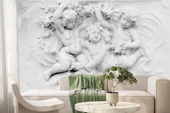 Fototapeta: Anielskie rzeźby w białym kolorze na minimalistycznym tle